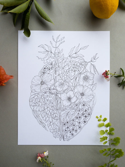 Floral Heart Outline Print