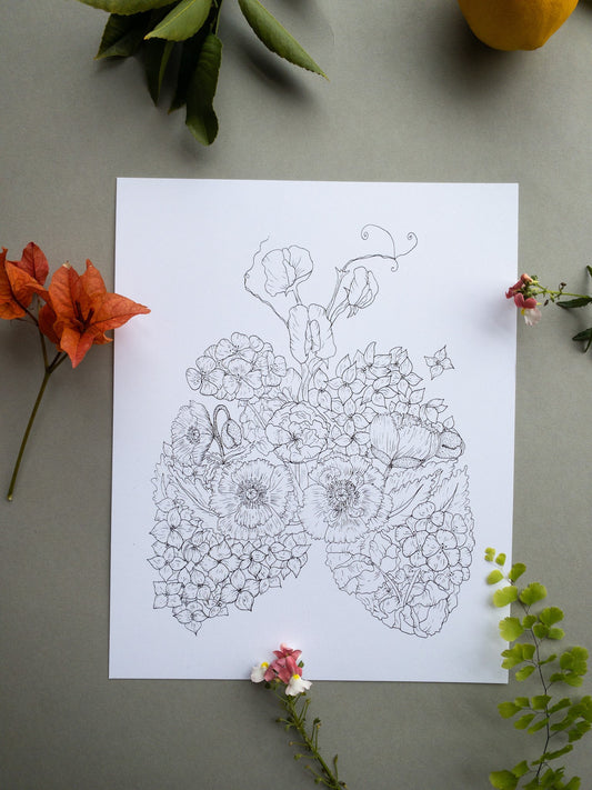 Floral Outline Lungs Print